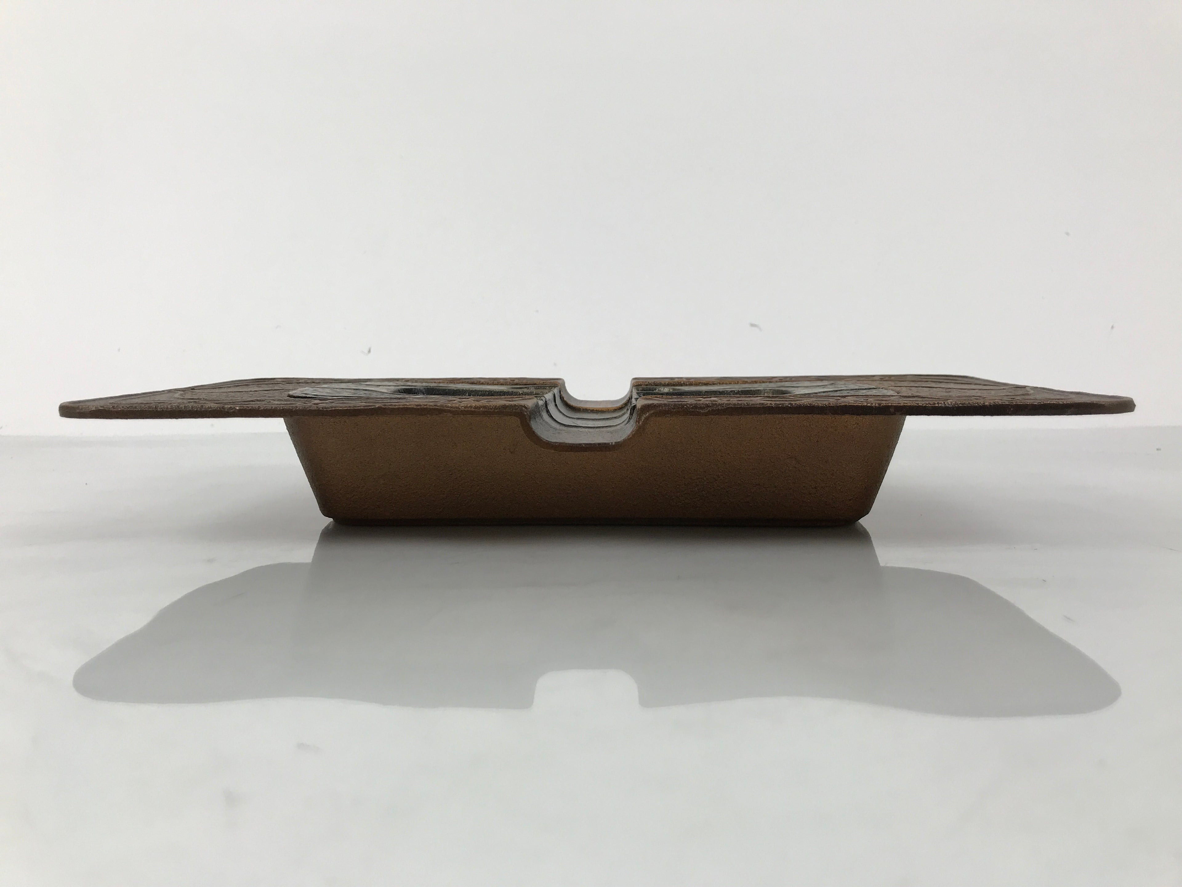 Japanese Metal Ashtray Vtg Haizara Rectangle Cast Iron Brown Floral Leaf JK925