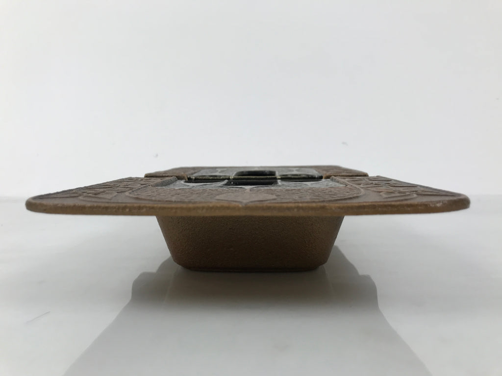 Japanese Metal Ashtray Vtg Haizara Rectangle Cast Iron Brown Floral Leaf JK925