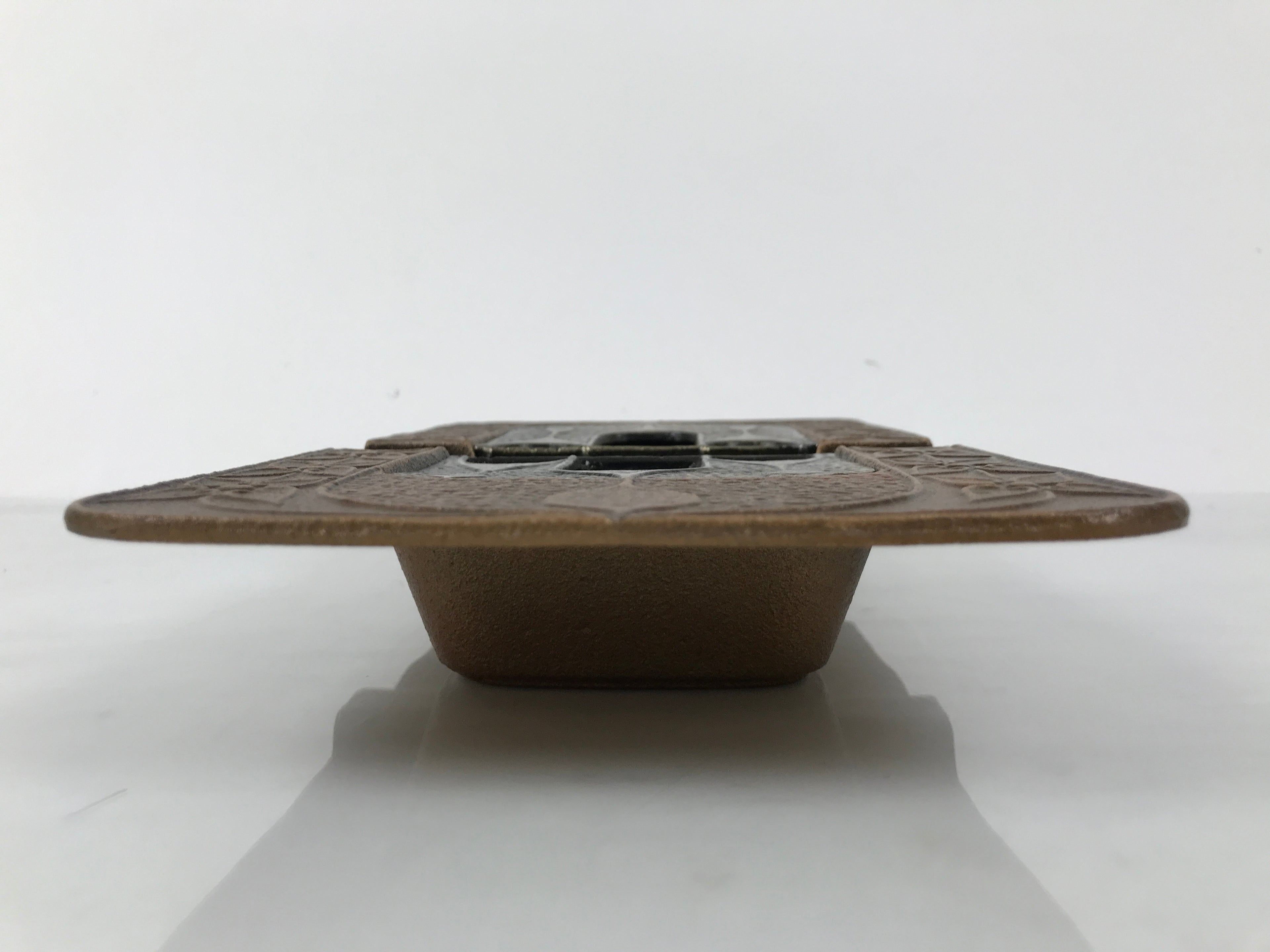 Japanese Metal Ashtray Vtg Haizara Rectangle Cast Iron Brown Floral Leaf JK925