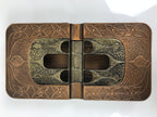 Japanese Metal Ashtray Vtg Haizara Rectangle Cast Iron Brown Floral Leaf JK925