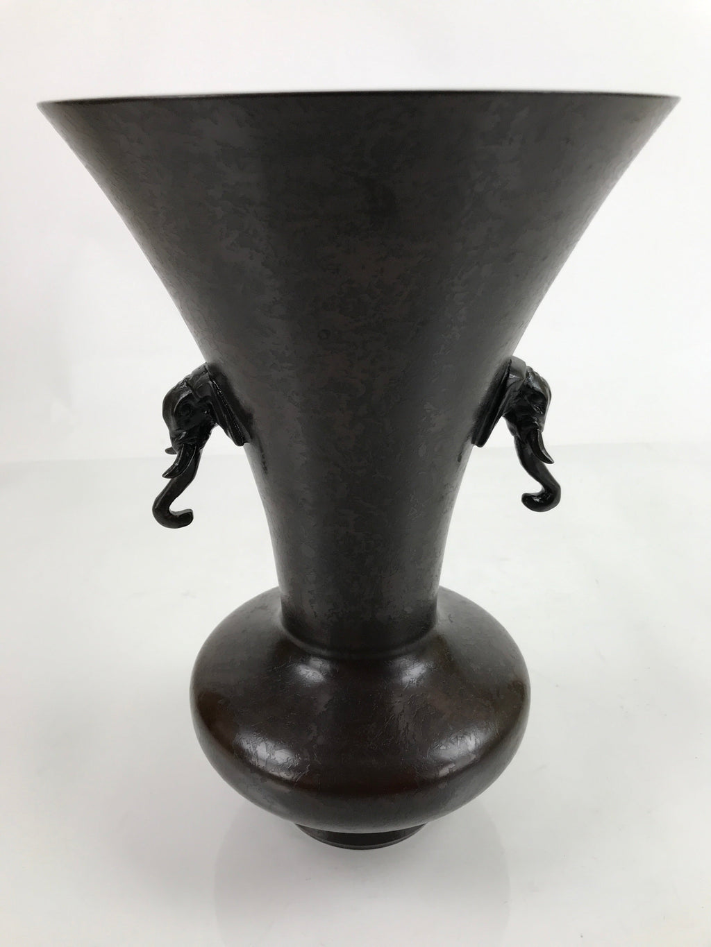 Japanese Metal Bronze Flower Vase Vtg Ikebana Kabin Brown Elephant FK154