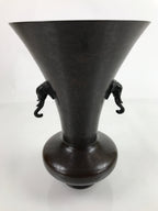 Japanese Metal Bronze Flower Vase Vtg Ikebana Kabin Brown Elephant FK154