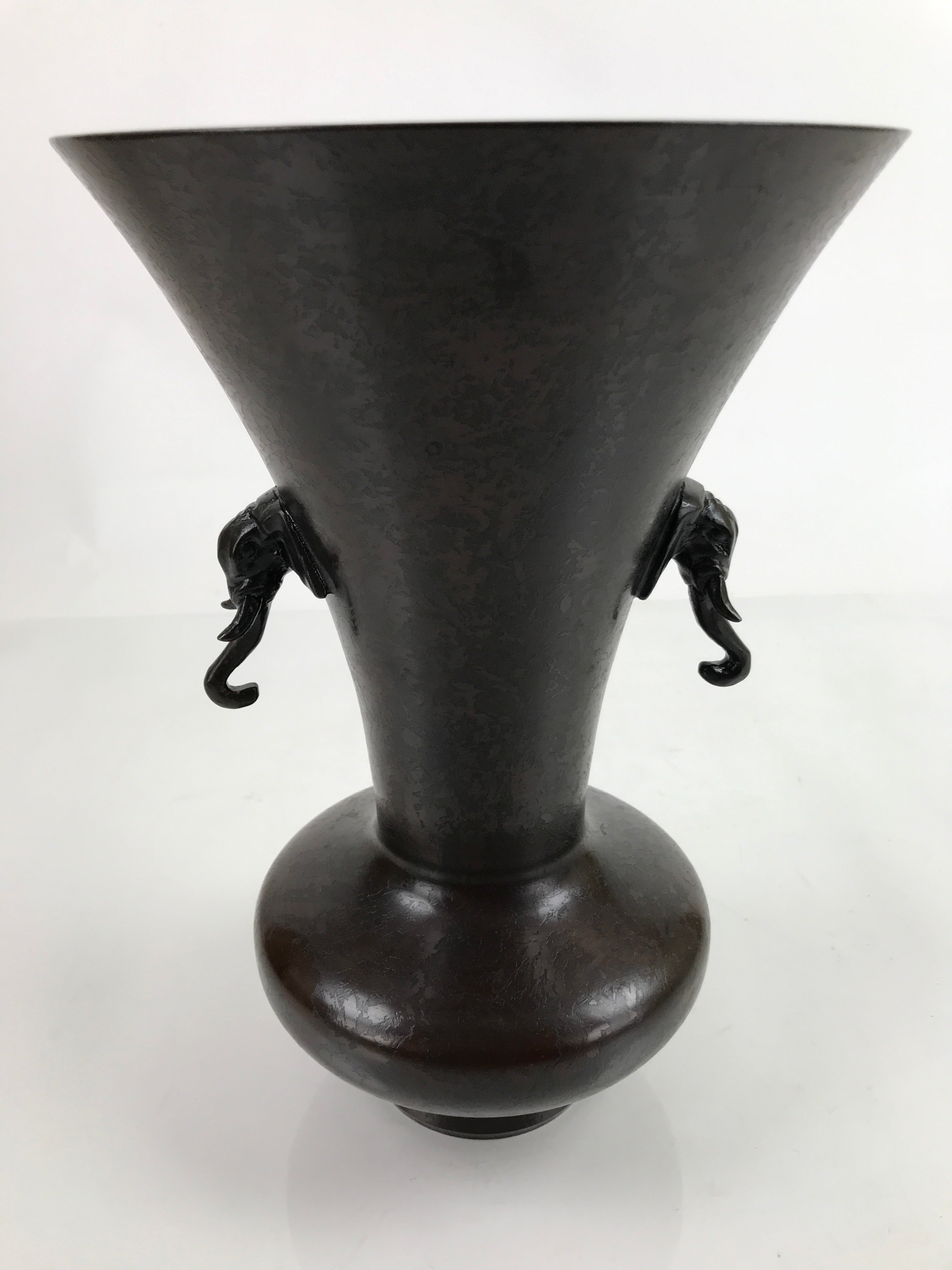 Japanese Metal Bronze Flower Vase Vtg Ikebana Kabin Brown Elephant FK154