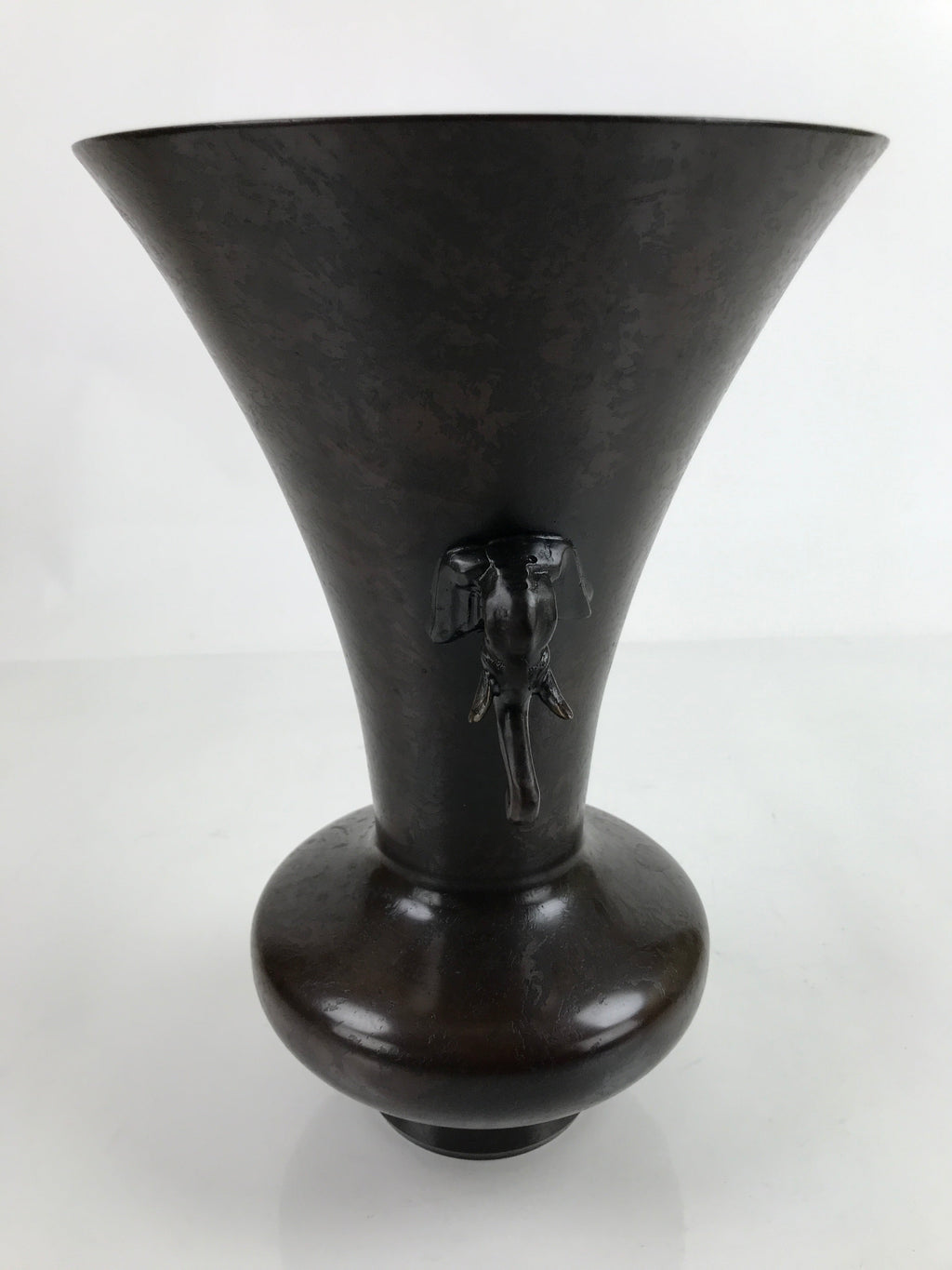 Japanese Metal Bronze Flower Vase Vtg Ikebana Kabin Brown Elephant FK154
