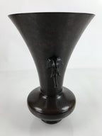 Japanese Metal Bronze Flower Vase Vtg Ikebana Kabin Brown Elephant FK154