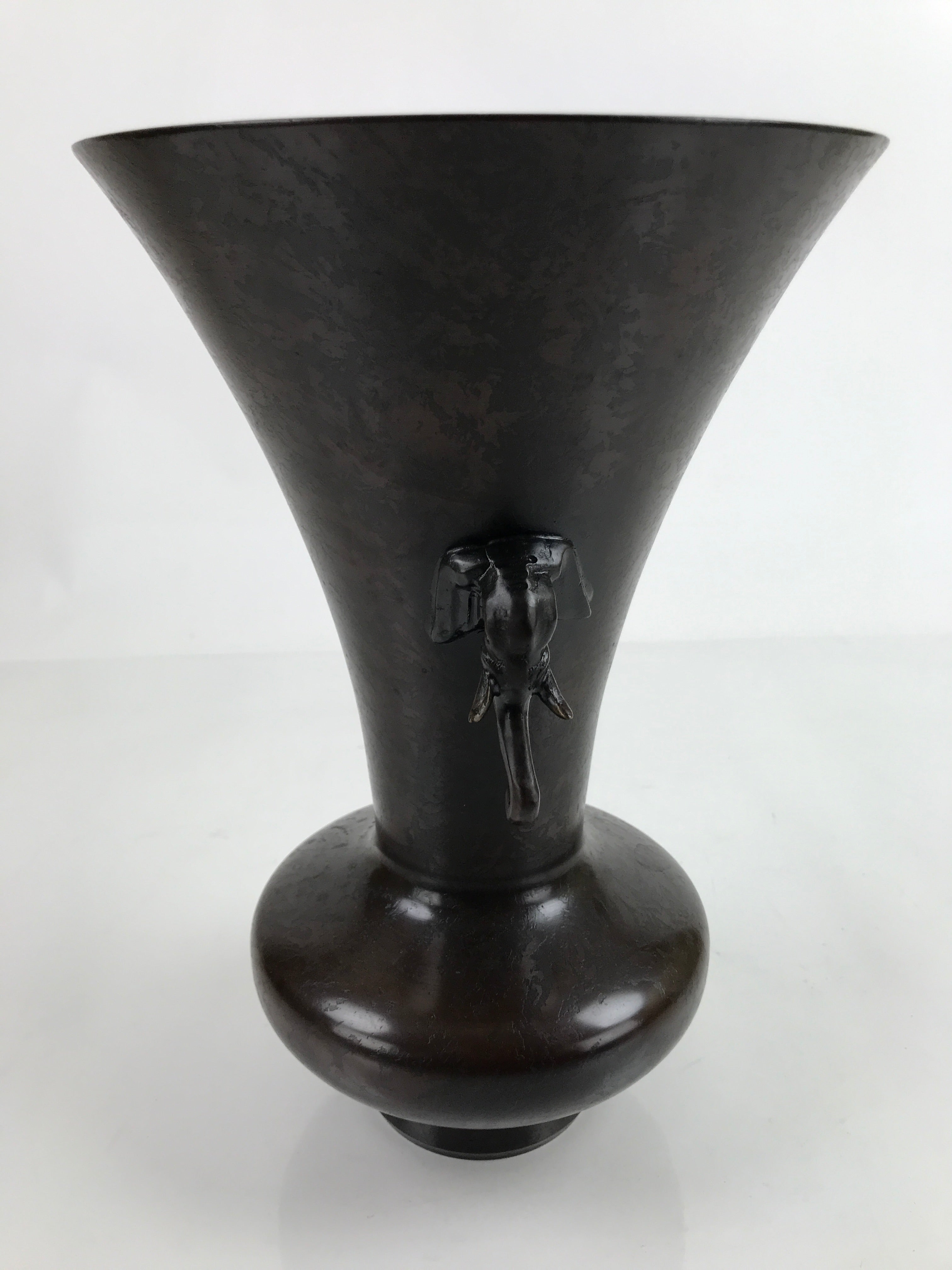 Japanese Metal Bronze Flower Vase Vtg Ikebana Kabin Brown Elephant FK154