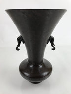 Japanese Metal Bronze Flower Vase Vtg Ikebana Kabin Brown Elephant FK154