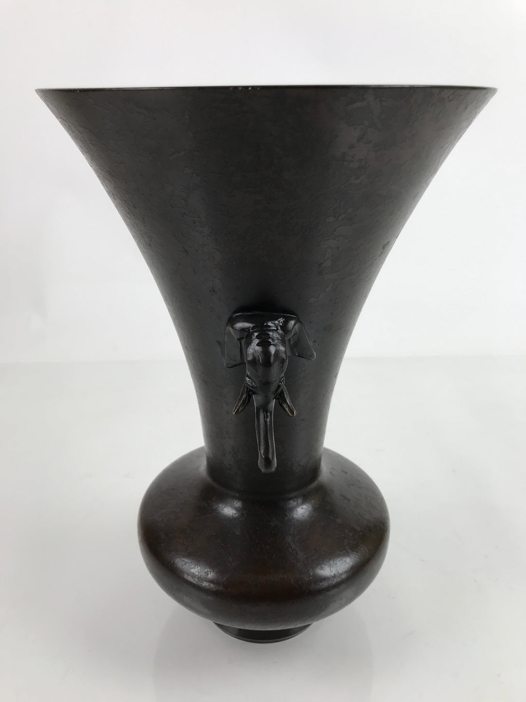 Japanese Metal Bronze Flower Vase Vtg Ikebana Kabin Brown Elephant FK154