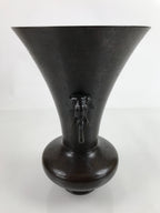 Japanese Metal Bronze Flower Vase Vtg Ikebana Kabin Brown Elephant FK154