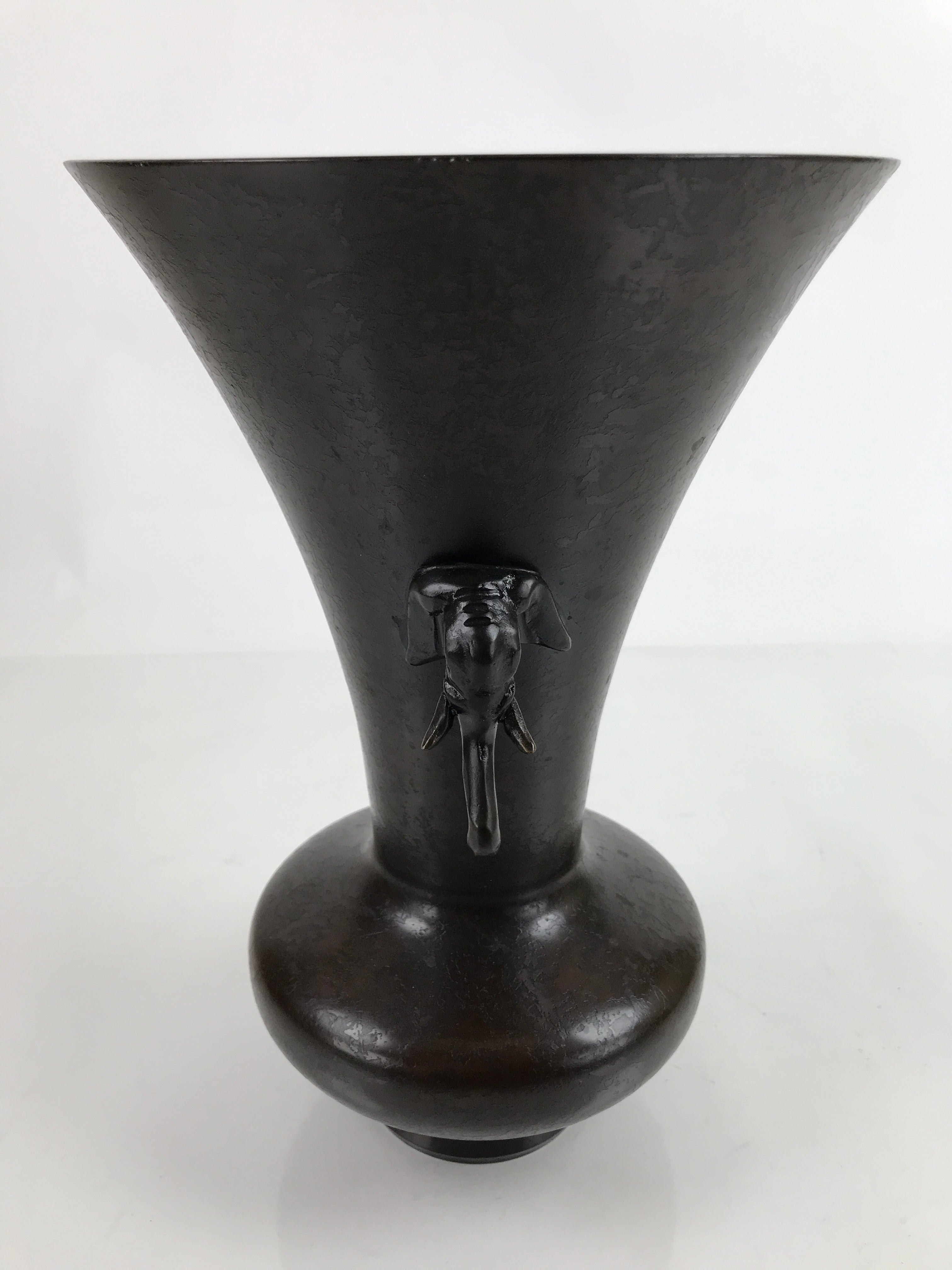 Japanese Metal Bronze Flower Vase Vtg Ikebana Kabin Brown Elephant FK154