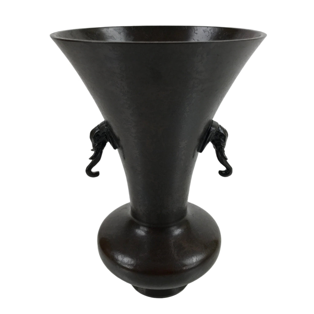 Japanese Metal Bronze Flower Vase Vtg Ikebana Kabin Brown Elephant FK154