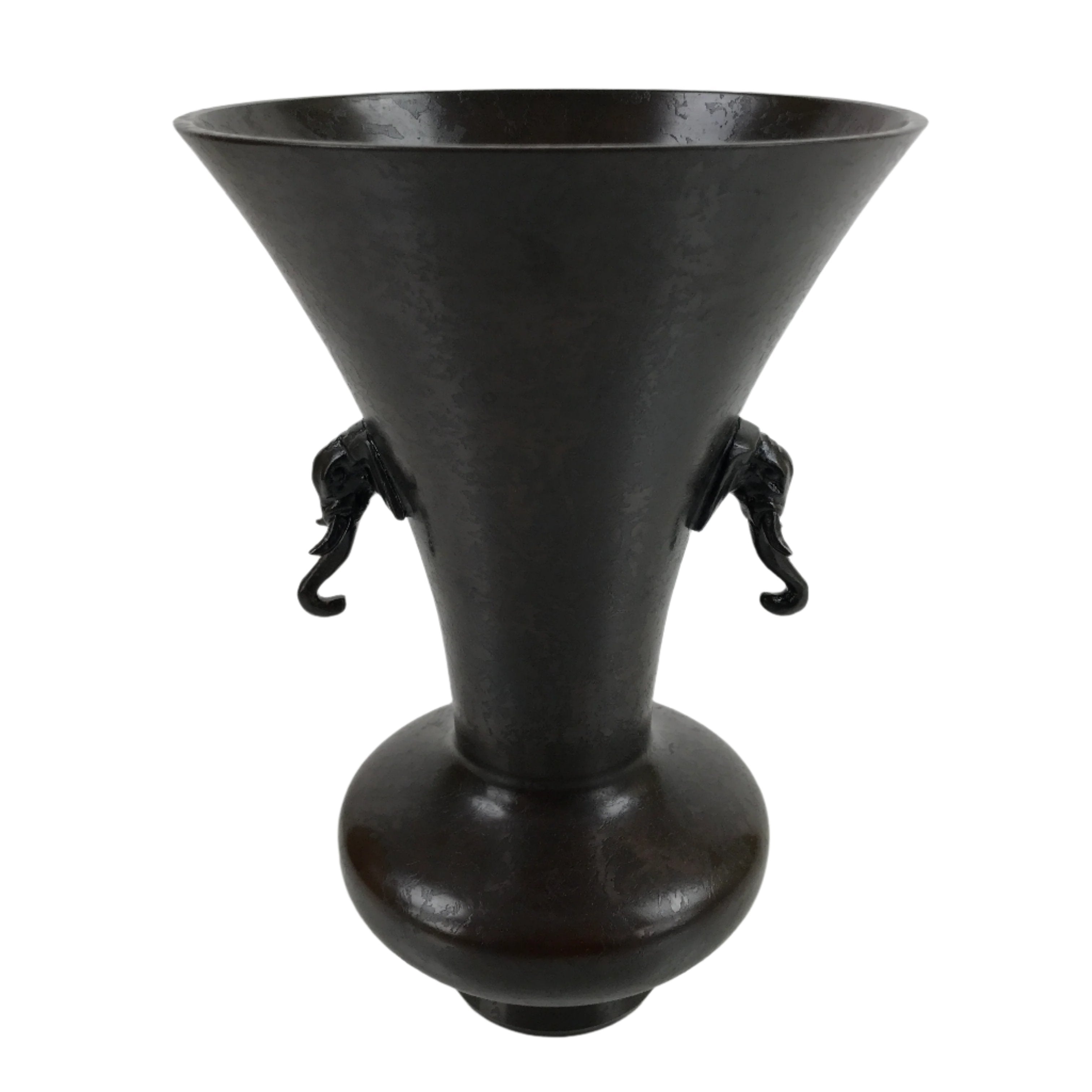 Japanese Metal Bronze Flower Vase Vtg Ikebana Kabin Brown Elephant FK154
