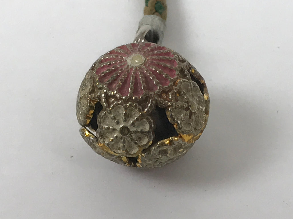 Japanese Metal Chrysanthemum Bell Keychain Ball Phone Strap Amulet Pink JK877