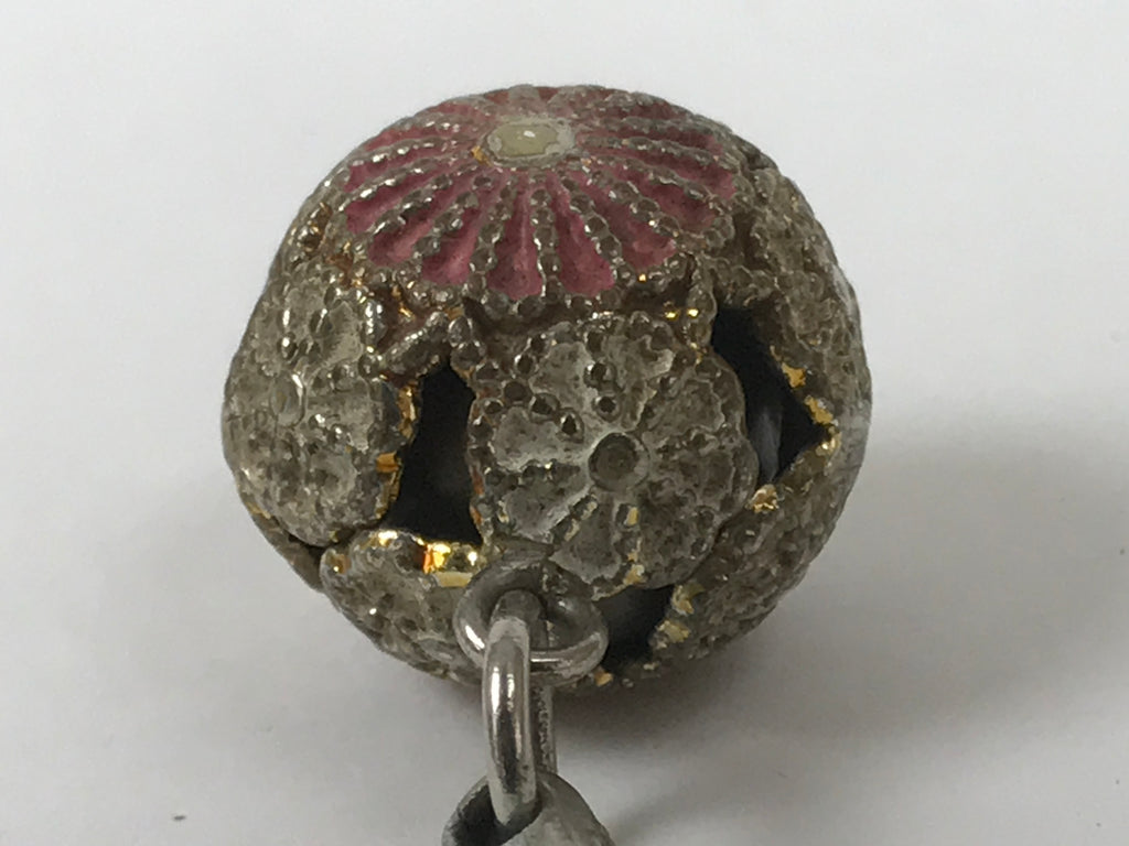 Japanese Metal Chrysanthemum Bell Keychain Ball Phone Strap Amulet Pink JK877