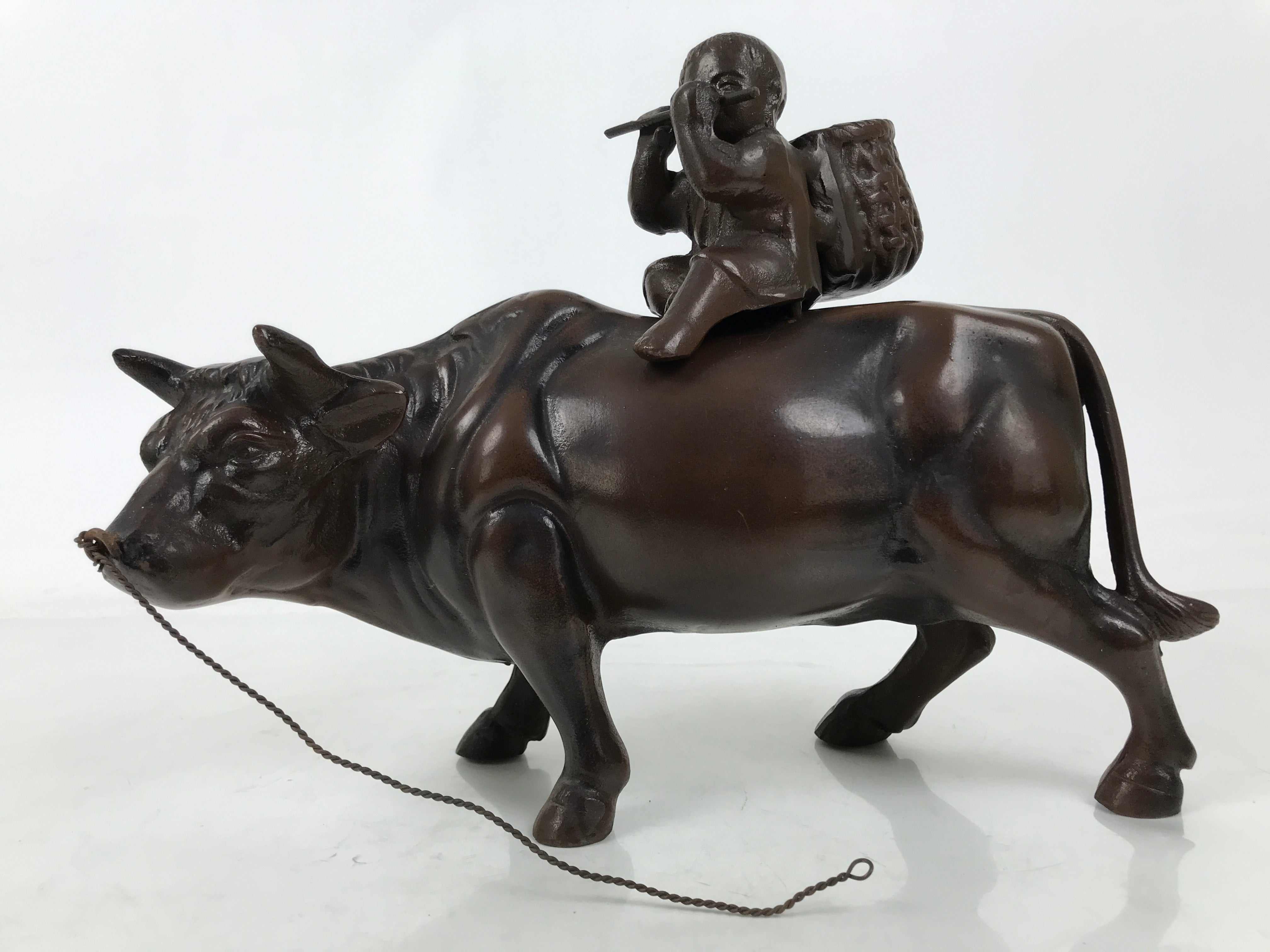 Japanese Metal Cow Statue Vtg Zodiac Symbol Zen Ornament Okimono Ushi Ox ST63