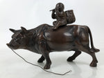 Japanese Metal Cow Statue Vtg Zodiac Symbol Zen Ornament Okimono Ushi Ox ST63