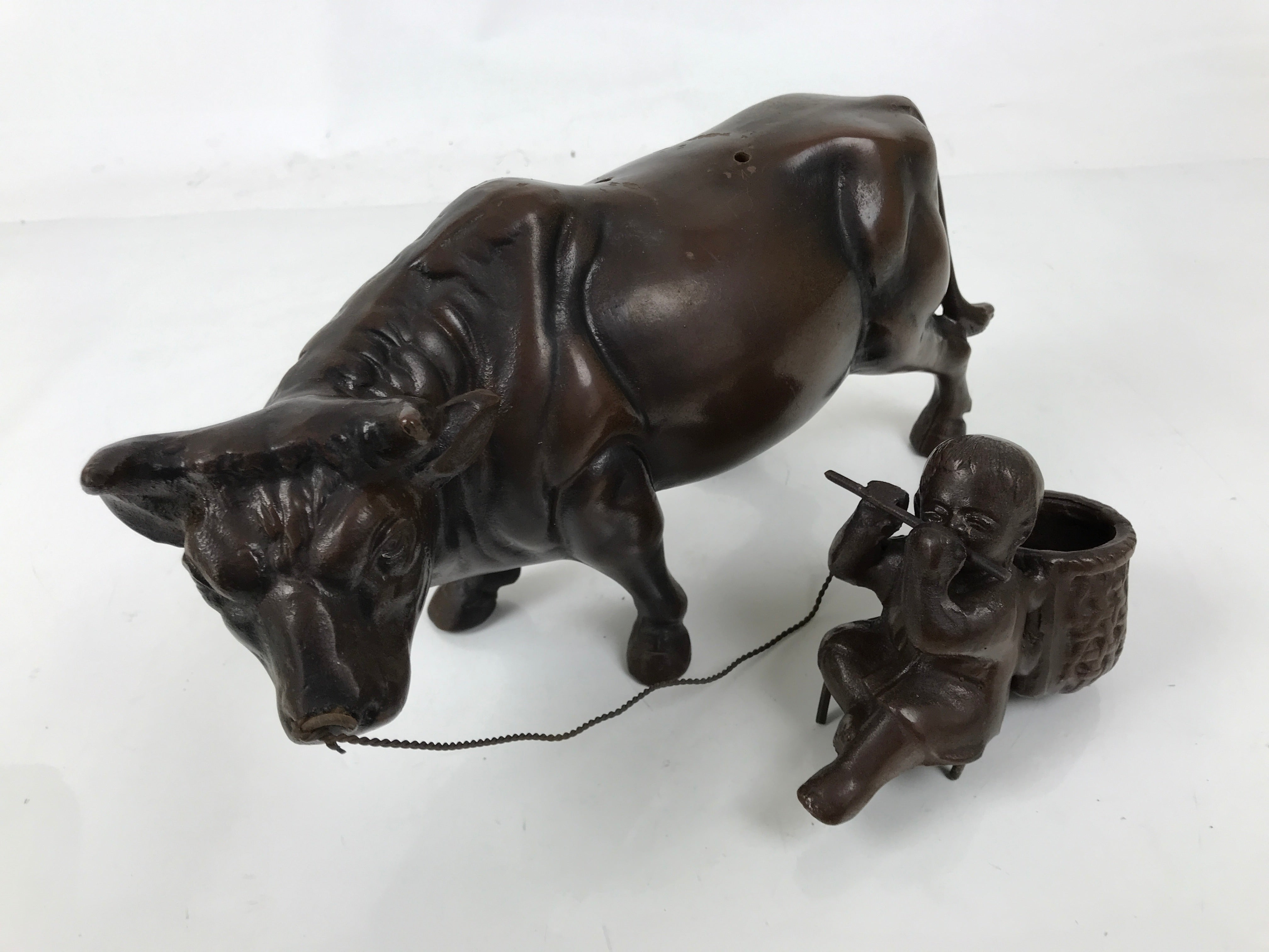 Japanese Metal Cow Statue Vtg Zodiac Symbol Zen Ornament Okimono Ushi Ox ST63