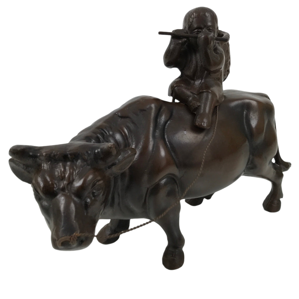 Japanese Metal Cow Statue Vtg Zodiac Symbol Zen Ornament Okimono Ushi Ox ST63