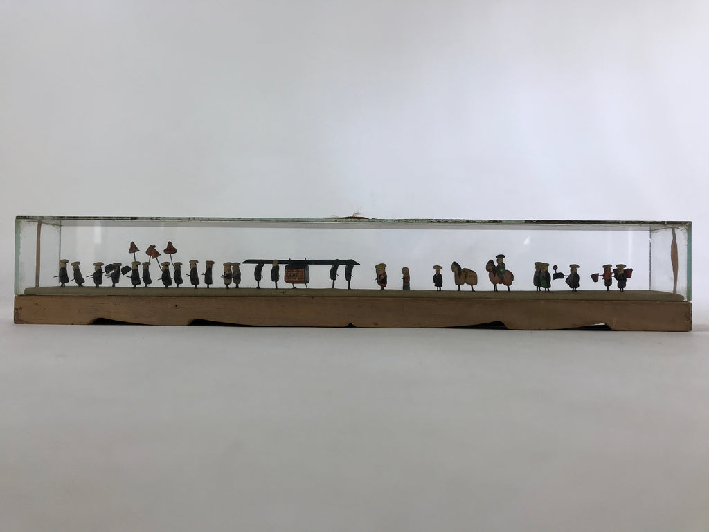 Japanese Metal Dolls Figurines Glass Case Vtg Daimyo Procession Horses BD934