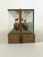 Japanese Metal Dolls Figurines Glass Case Vtg Daimyo Procession Horses BD934