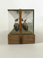Japanese Metal Dolls Figurines Glass Case Vtg Daimyo Procession Horses BD934