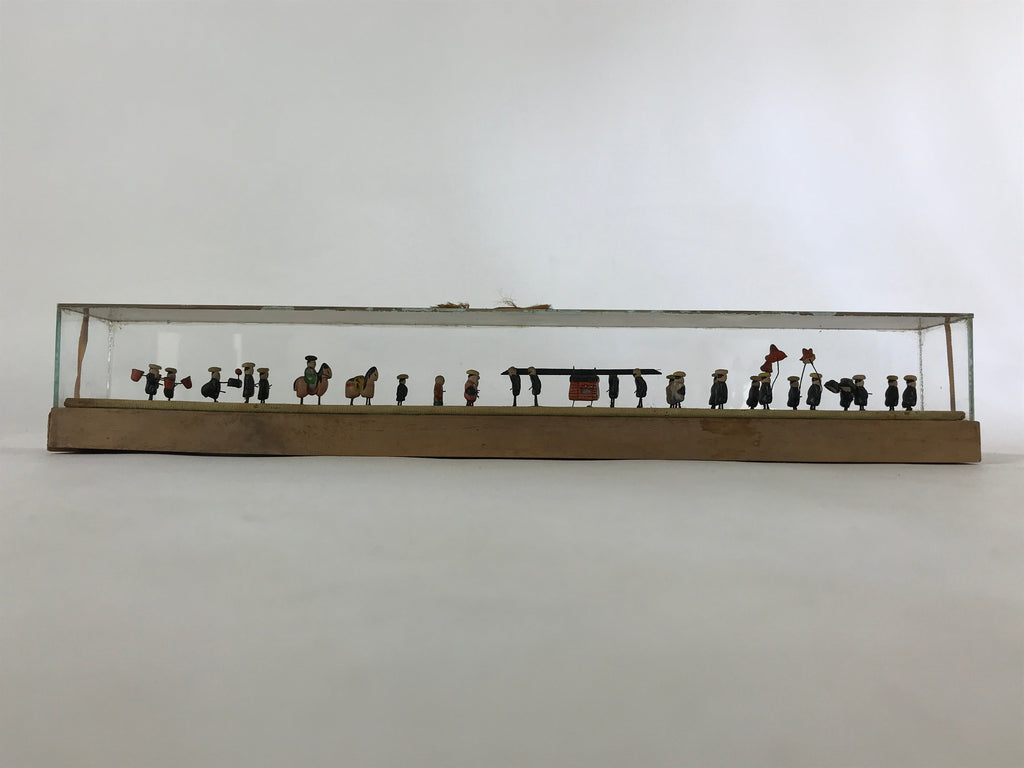 Japanese Metal Dolls Figurines Glass Case Vtg Daimyo Procession Horses BD934