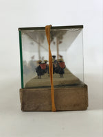 Japanese Metal Dolls Figurines Glass Case Vtg Daimyo Procession Horses BD934