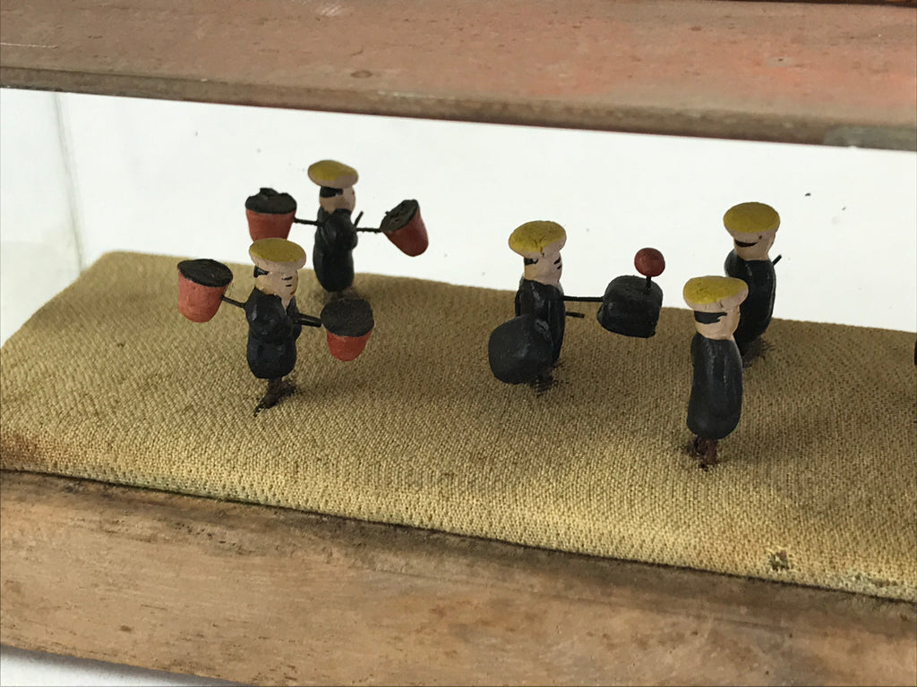 Japanese Metal Dolls Figurines Glass Case Vtg Daimyo Procession Horses BD934