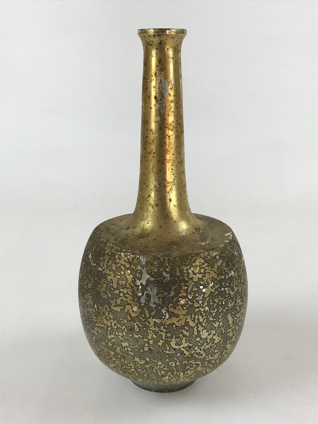 Japanese Metal Flower Vase Kabin Vtg Gold Round Ikebana Flower Arrangement FK78