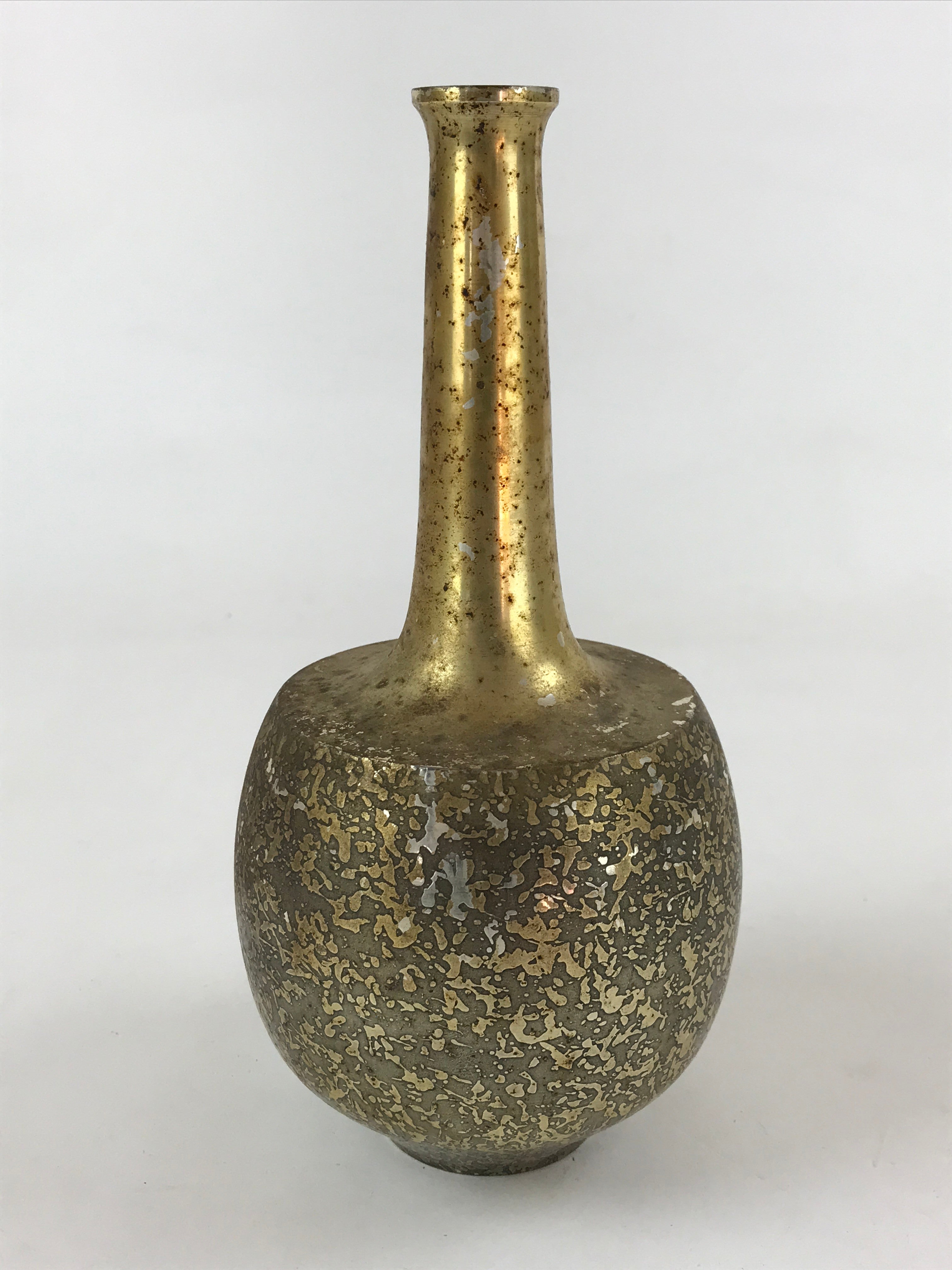 Japanese Metal Flower Vase Kabin Vtg Gold Round Ikebana Flower Arrangement FK78