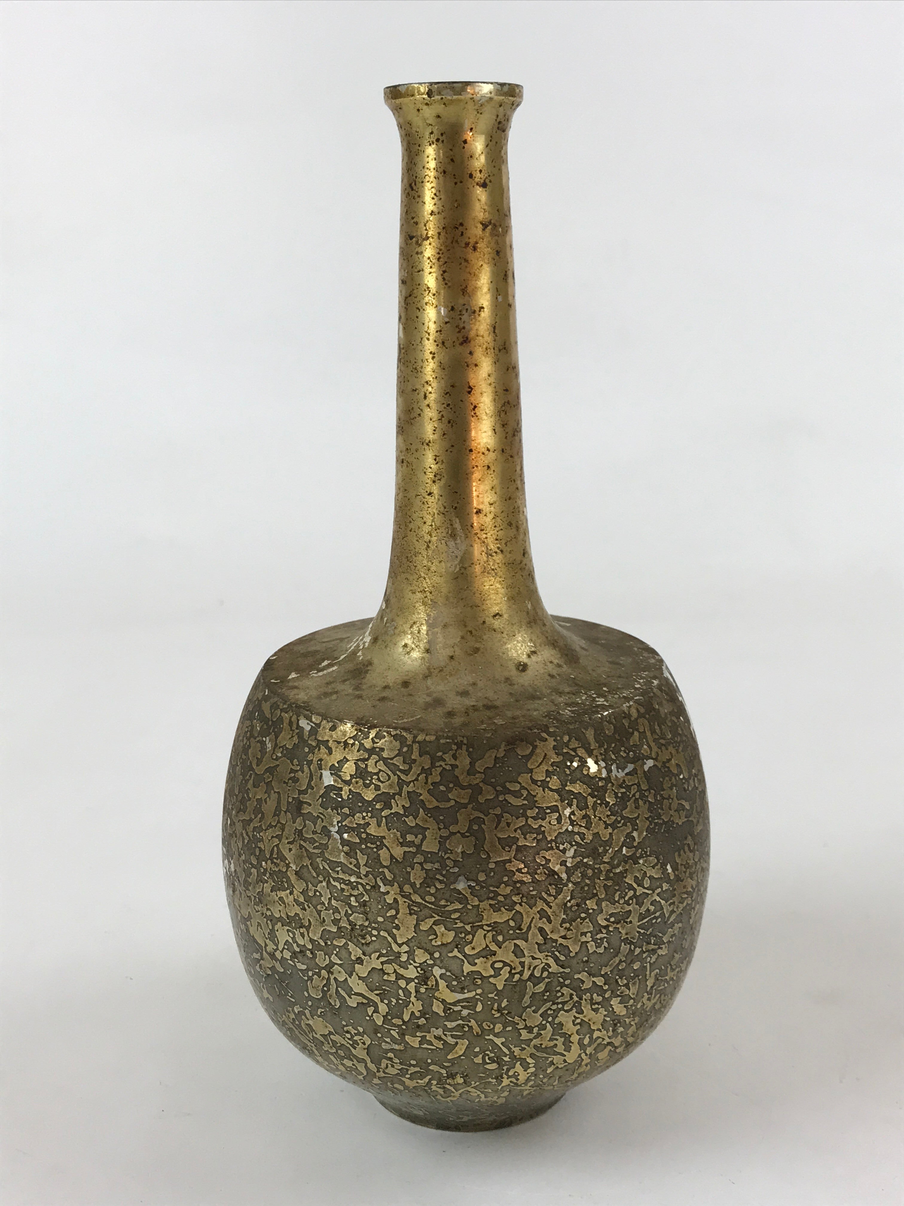 Japanese Metal Flower Vase Kabin Vtg Gold Round Ikebana Flower Arrangement FK78