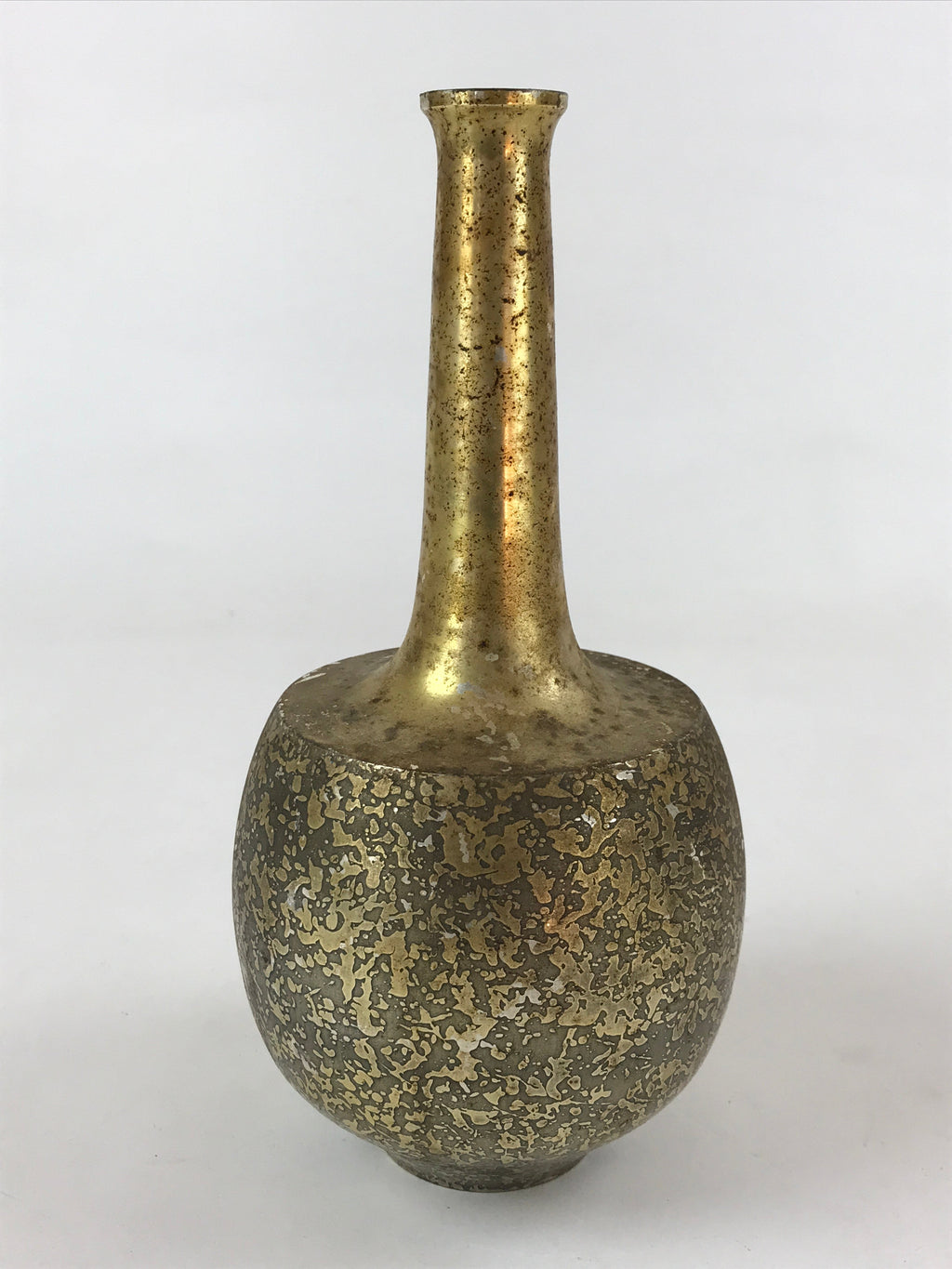Japanese Metal Flower Vase Kabin Vtg Gold Round Ikebana Flower Arrangement FK78