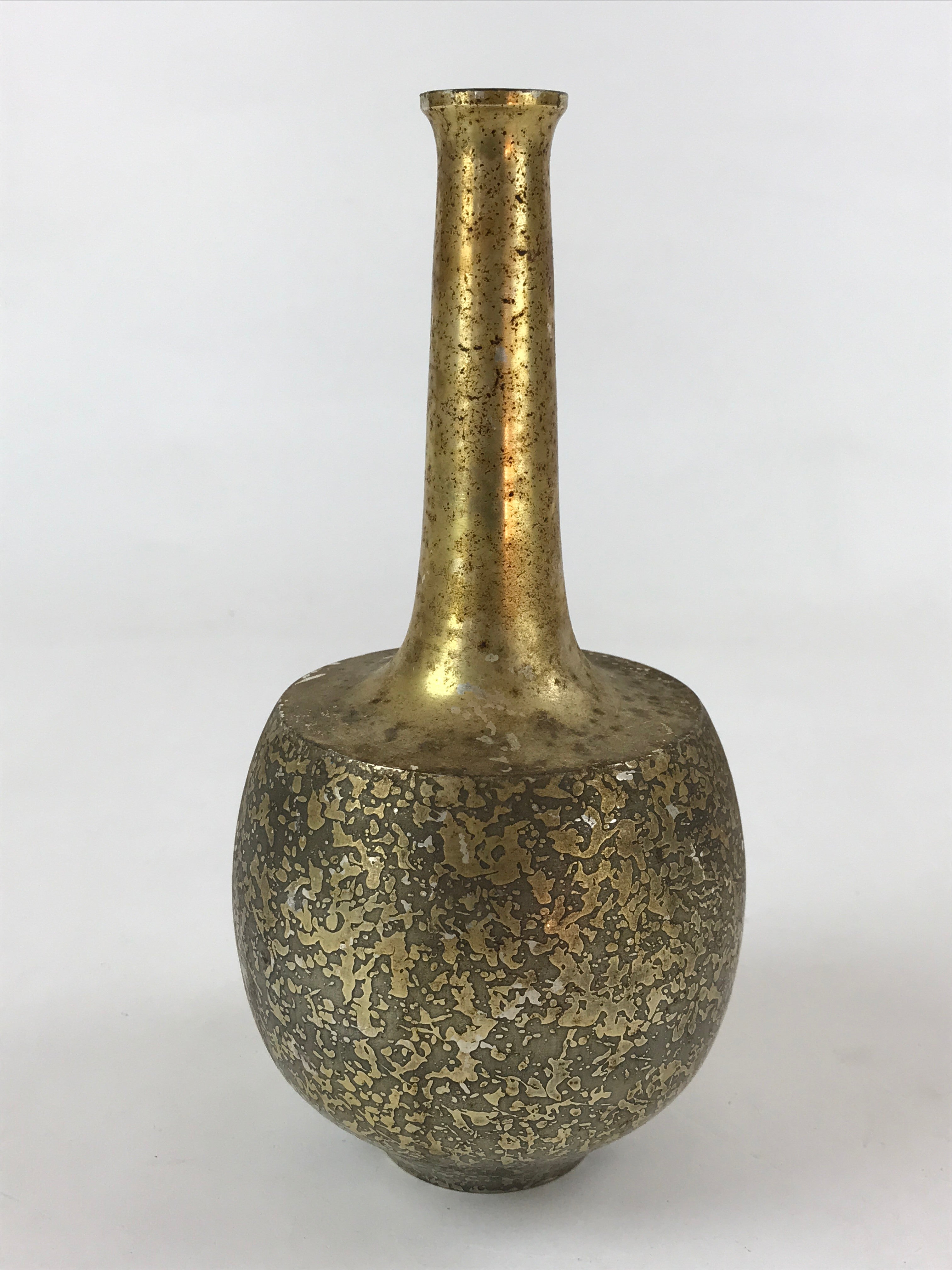 Japanese Metal Flower Vase Kabin Vtg Gold Round Ikebana Flower Arrangement FK78