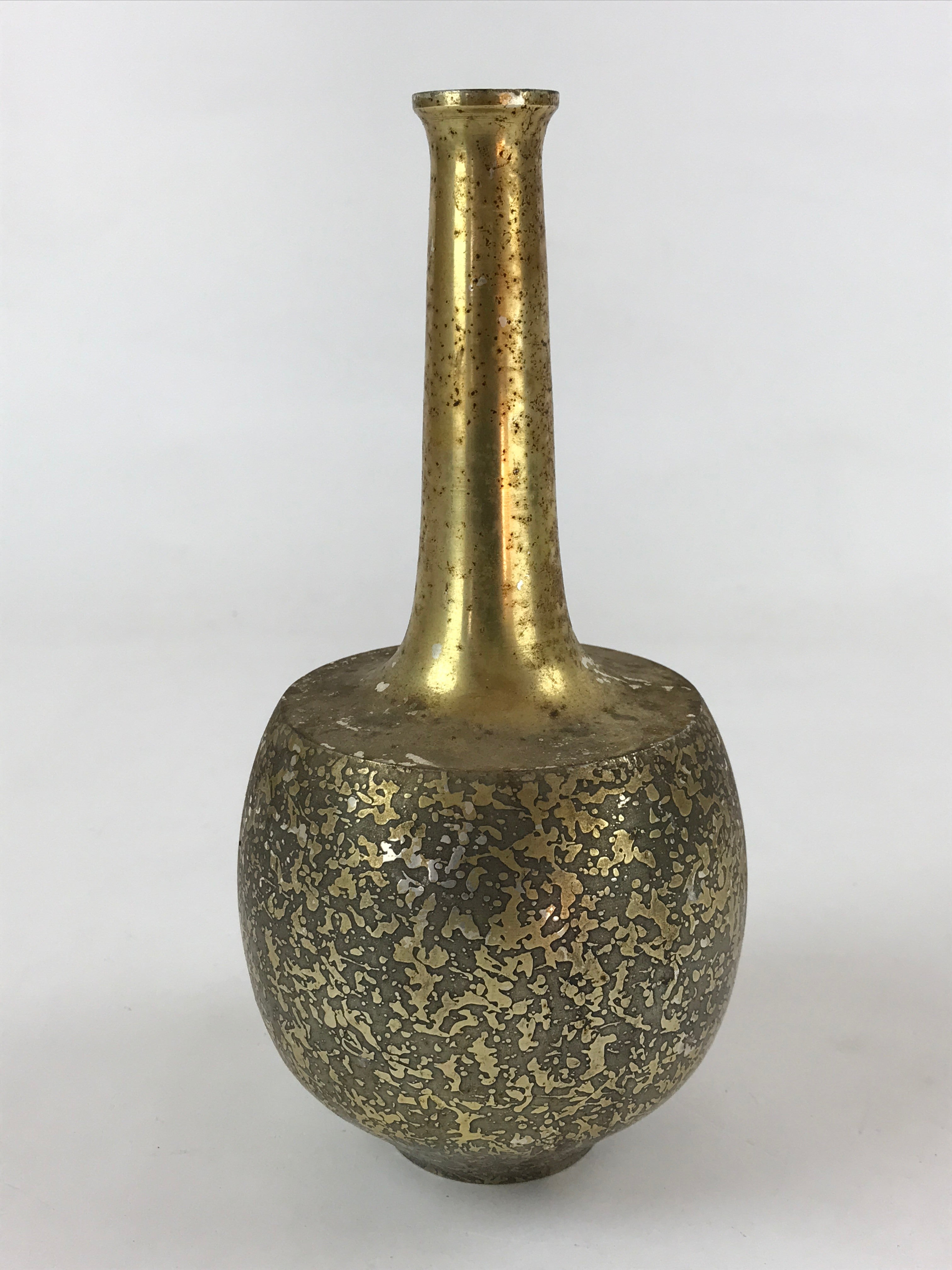 Japanese Metal Flower Vase Kabin Vtg Gold Round Ikebana Flower Arrangement FK78