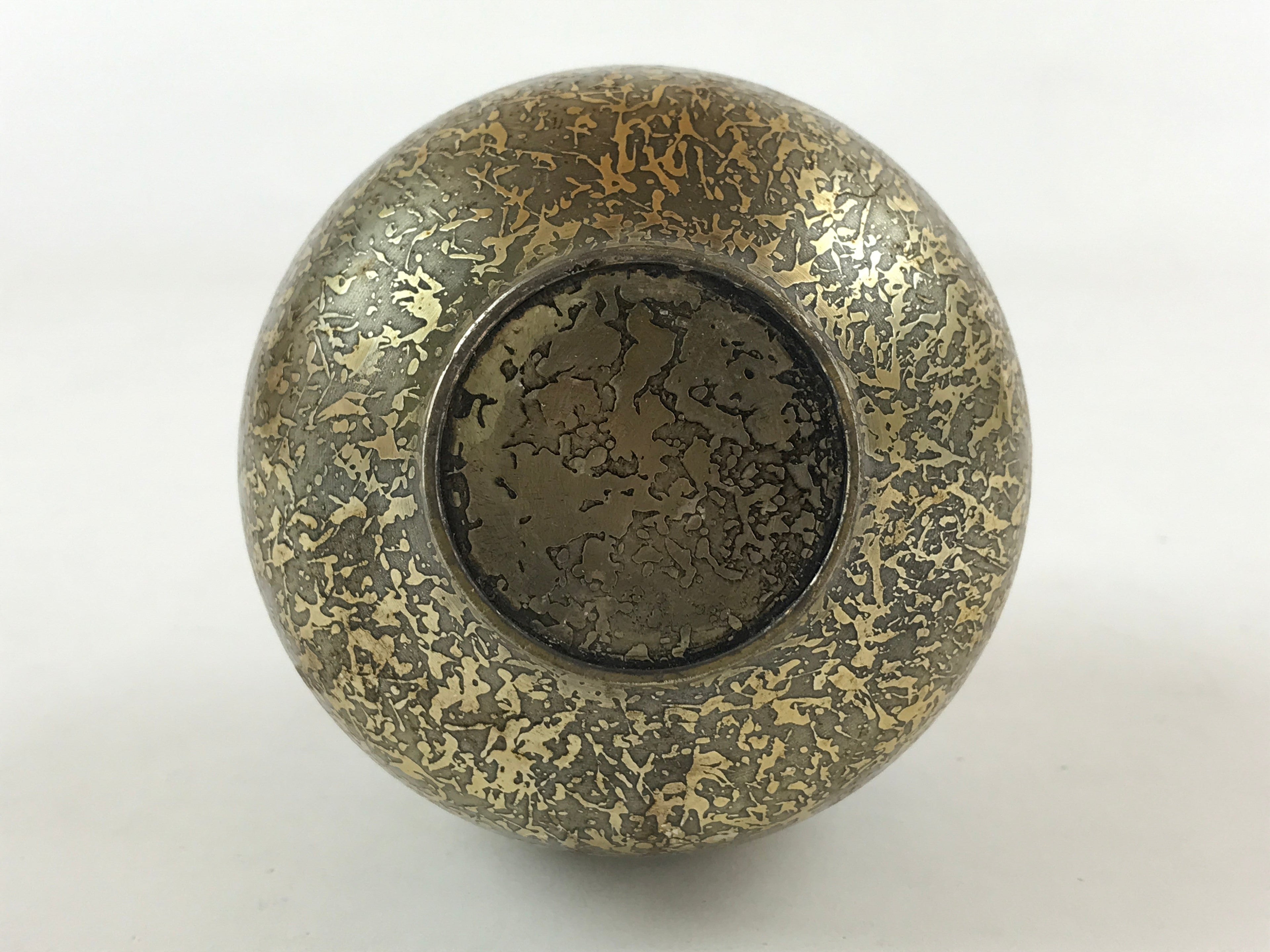 Japanese Metal Flower Vase Kabin Vtg Gold Round Ikebana Flower Arrangement FK78