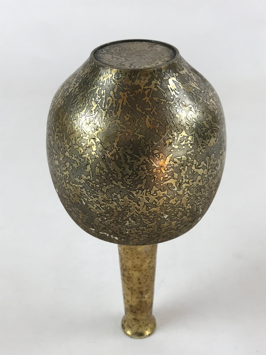 Japanese Metal Flower Vase Kabin Vtg Gold Round Ikebana Flower Arrangement FK78