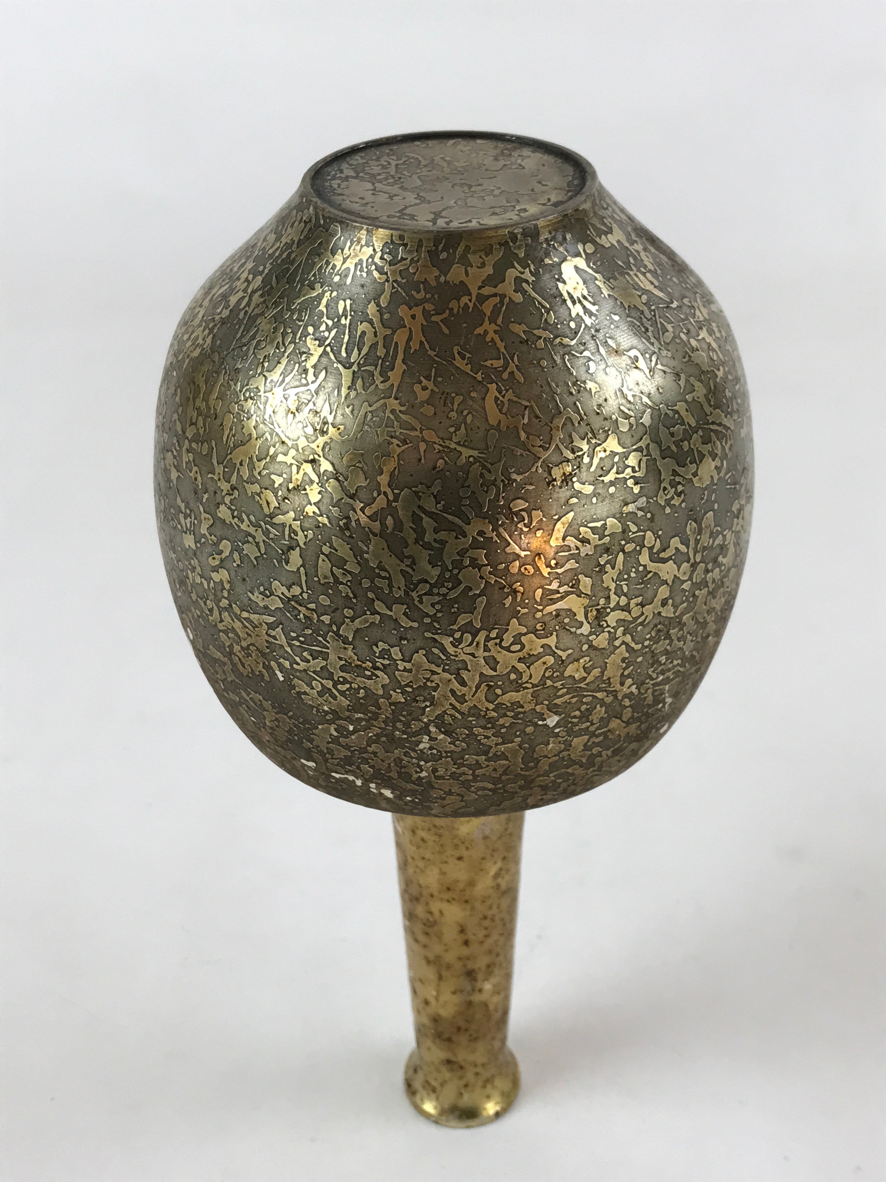 Japanese Metal Flower Vase Kabin Vtg Gold Round Ikebana Flower Arrangement FK78