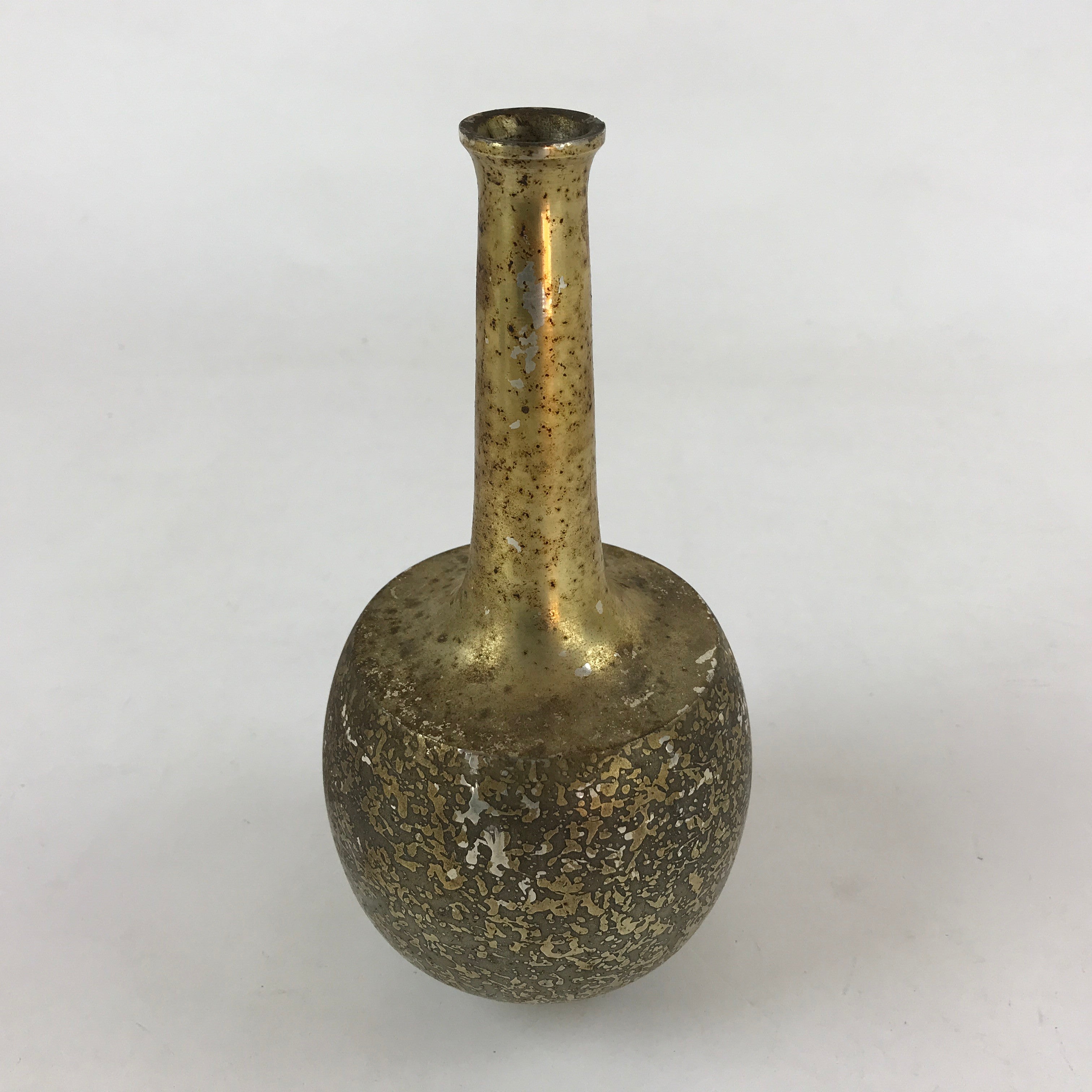 Japanese Metal Flower Vase Kabin Vtg Gold Round Ikebana Flower Arrangement FK78