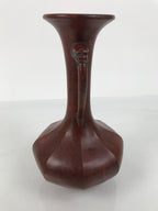 Japanese Metal Flower Vase Vtg Ikebana Kabin Brown Shishi Lion Handle FK228