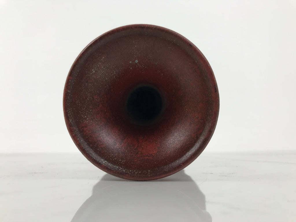Japanese Metal Flower Vase Vtg Ikebana Kabin Brown Shishi Lion Handle FK228