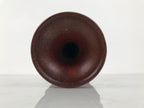 Japanese Metal Flower Vase Vtg Ikebana Kabin Brown Shishi Lion Handle FK228
