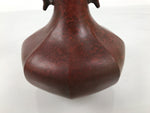 Japanese Metal Flower Vase Vtg Ikebana Kabin Brown Shishi Lion Handle FK228