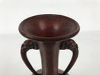 Japanese Metal Flower Vase Vtg Ikebana Kabin Brown Shishi Lion Handle FK228