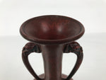 Japanese Metal Flower Vase Vtg Ikebana Kabin Brown Shishi Lion Handle FK228