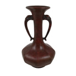 Japanese Metal Flower Vase Vtg Ikebana Kabin Brown Shishi Lion Handle FK228