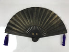 Japanese Metal Folding Fan Sensu Vtg Stand Purple Tassel Pine Matsu Gold BD977