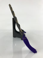 Japanese Metal Folding Fan Sensu Vtg Stand Purple Tassel Pine Matsu Gold BD977