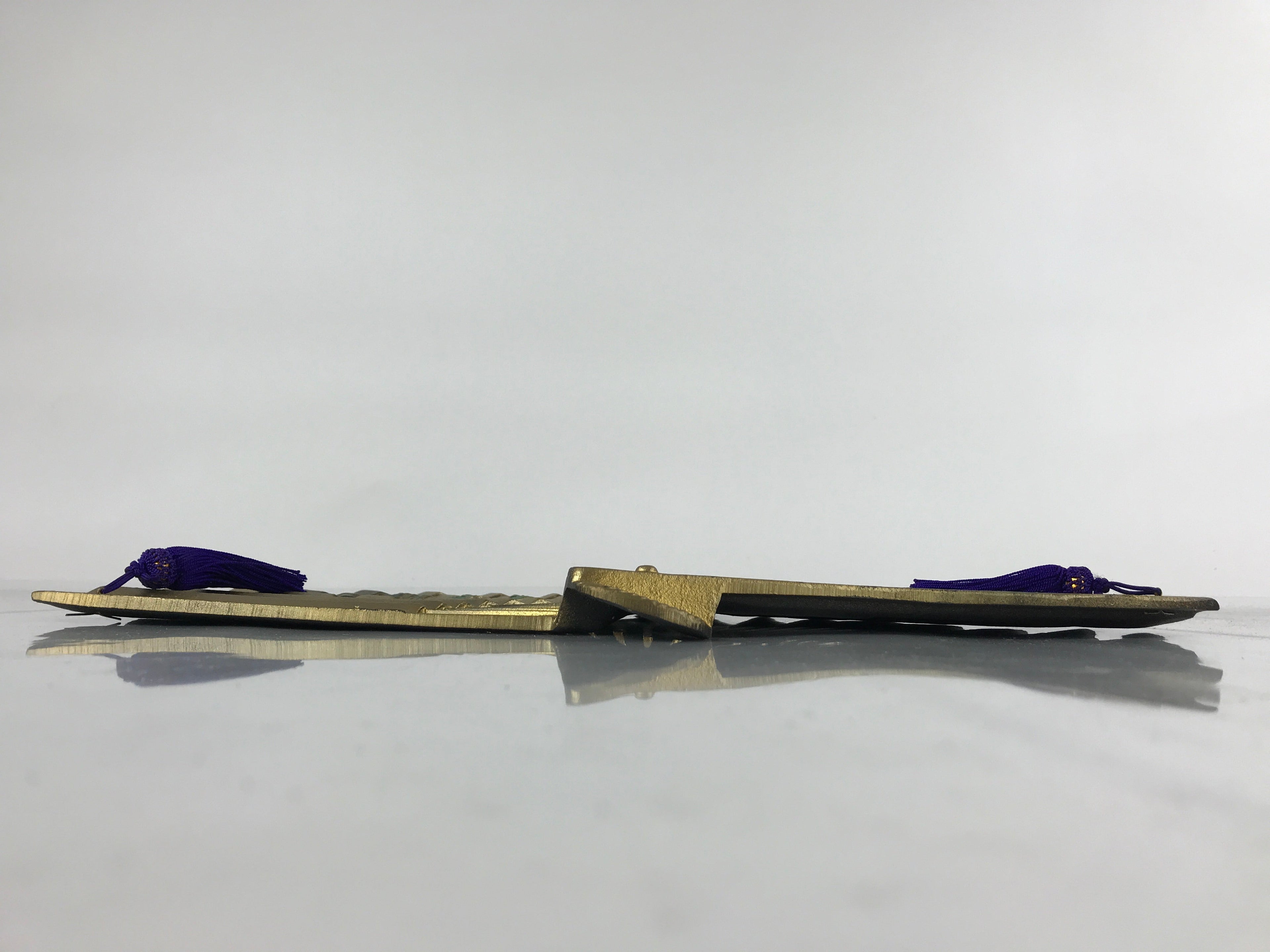 Japanese Metal Folding Fan Sensu Vtg Stand Purple Tassel Pine Matsu Gold BD977