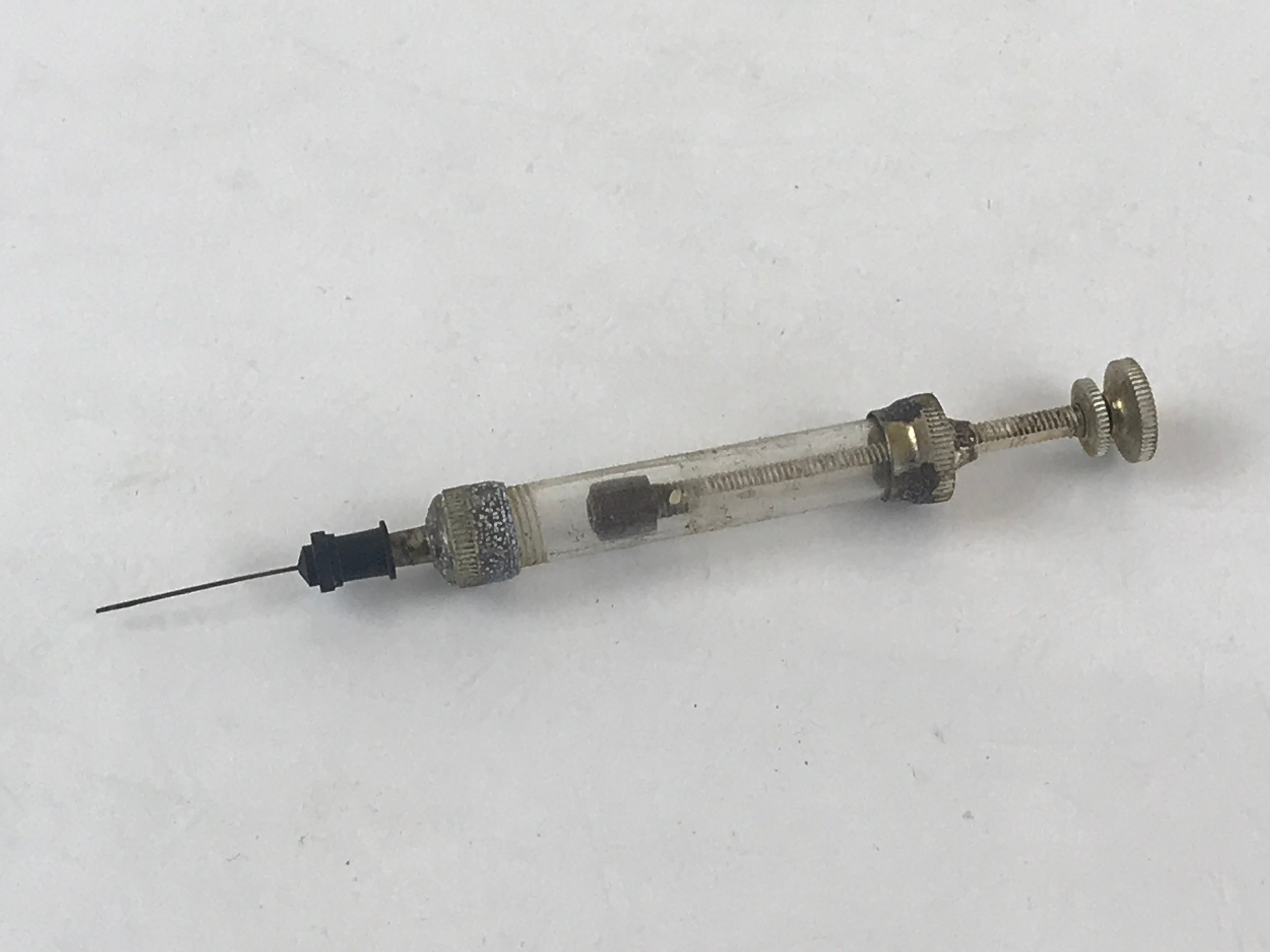Japanese Metal Frame Small Syringe with Case Vtg Experiment Military Medical JK4