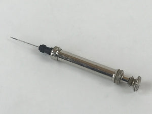 Japanese Metal Frame Small Syringe with Case Vtg Experiment Military Medical JK4